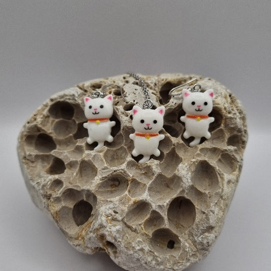 Pendientes y/o Collar Gatito Blanco