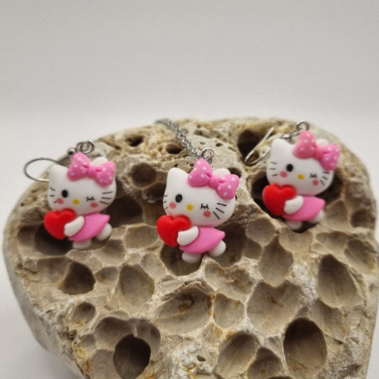 Pendientes y/o Collar Hello Kitty con Vestido Rosa