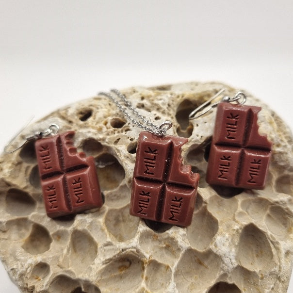 Pendientes y/o Collar Tableta de Chocolate Milk