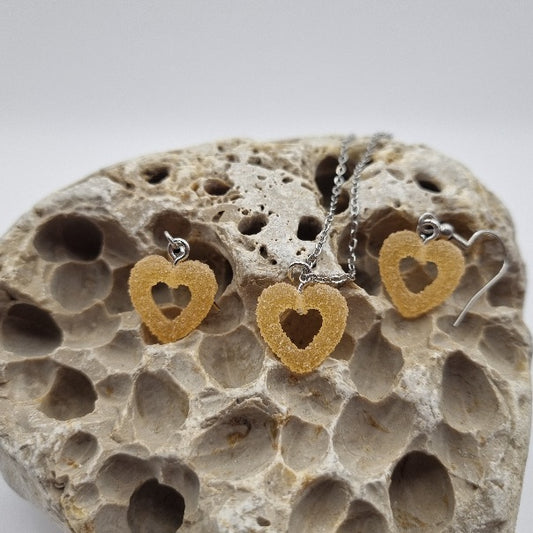 Pendientes y/o Collar Corazón Naranja con Azúcar Glas