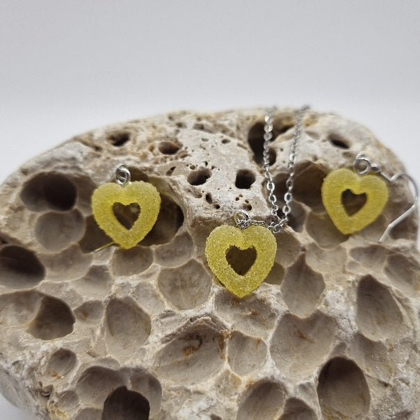 Pendientes y/o Collar Corazón Amarillo con Azúcar Glas