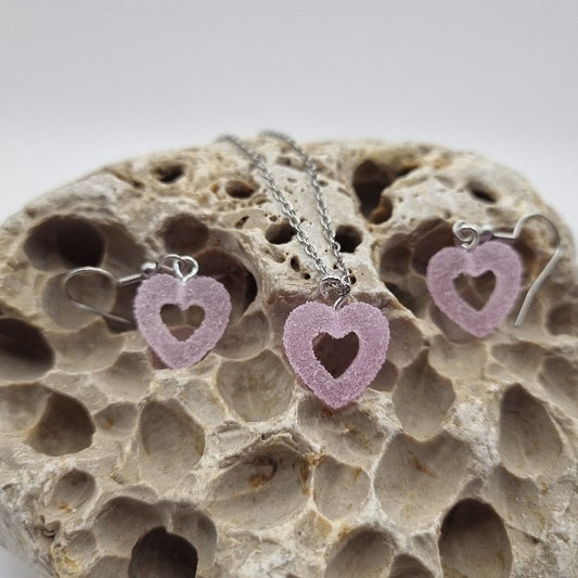 Pendientes y/o Collar Corazón Lila con Azúcar Glas