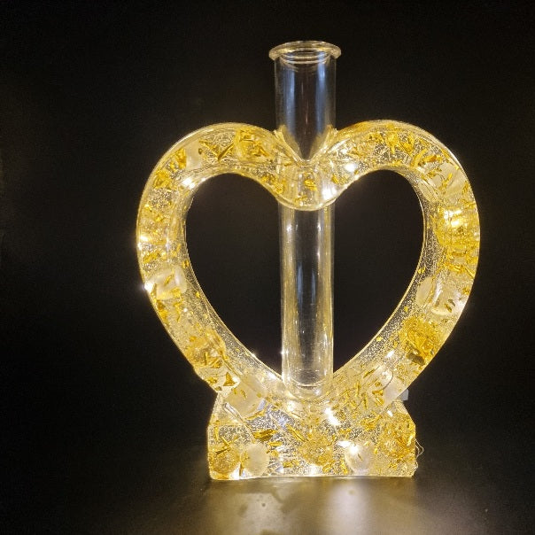 Escultura de Corazón con Tubito para Flor y con Luz, Diseños Únicos!