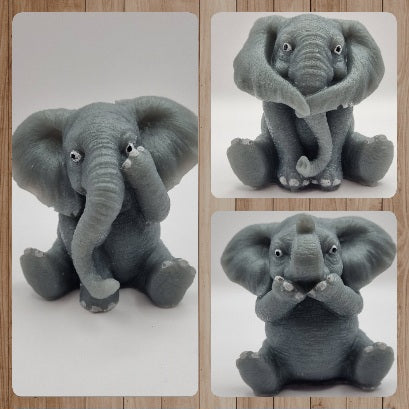Escultura 3D Pack de 3 Elefantes Gris Azulado "Ver, Oir y Callar" Diseños Únicos!