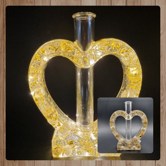Escultura de Corazón con Tubito para Flor y con Luz, Diseños Únicos!