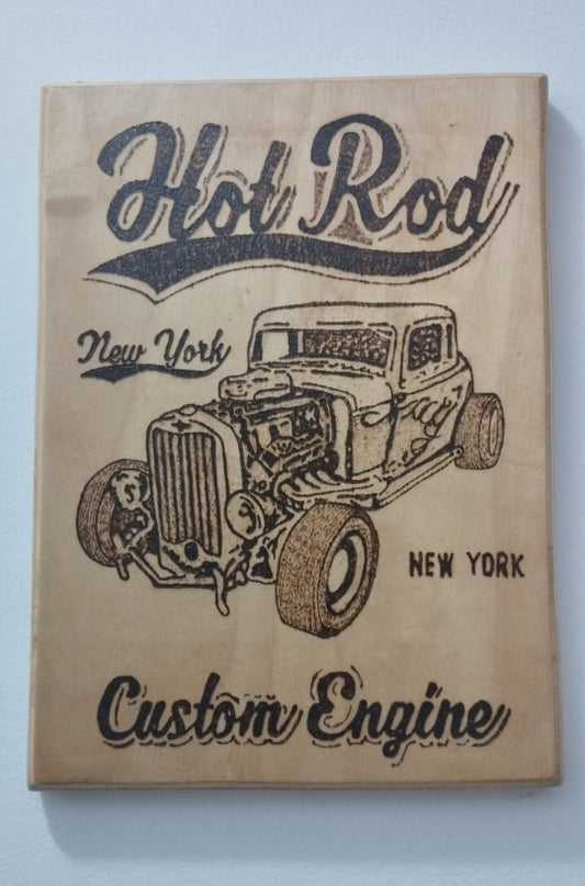 Cuadro de Hot Rod en Madera Natural, Diseños Únicos!