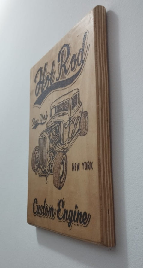 Cuadro de Hot Rod en Madera Natural, Diseños Únicos!