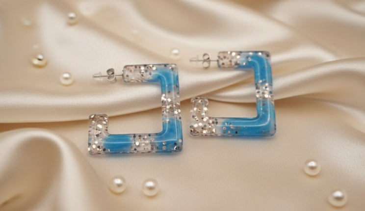 Acero Inoxidable Pendientes Semi Cuadrado Translúcidos, Diseños Únicos!