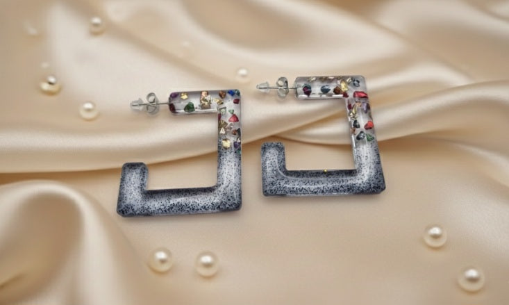 Acero Inoxidable Pendientes Semi Cuadrado Translúcidos, Diseños Únicos!