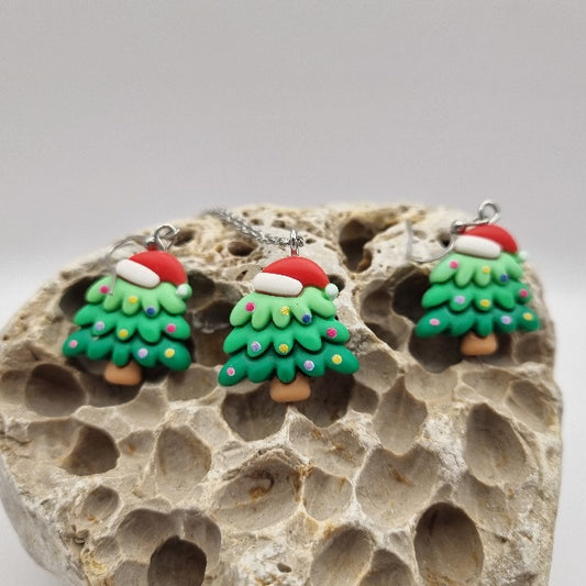 Plata de Ley Pendientes y/o Collar Árbol Navideño