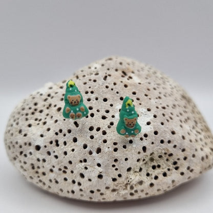 Acero Inoxidable Pendientes de Botón Navideños