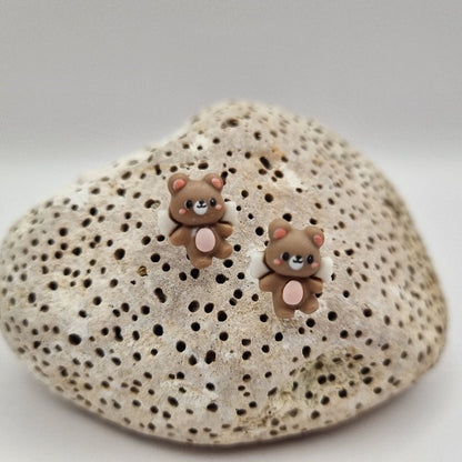 Acero Inoxidable Pendientes de Botón Osito con Alas