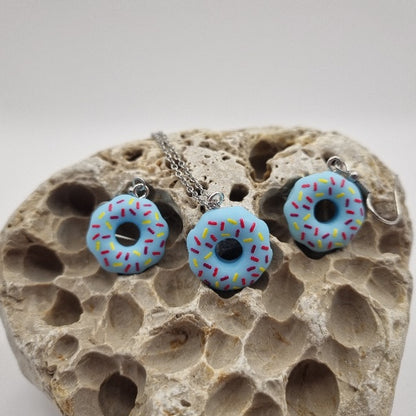 Plata de Ley Pendientes y/o Collar Donuts de Chocolate de Pitufo