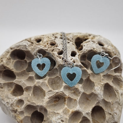 Plata de Ley Pendientes y/o Collar Corazón Azul con Azúcar Glas