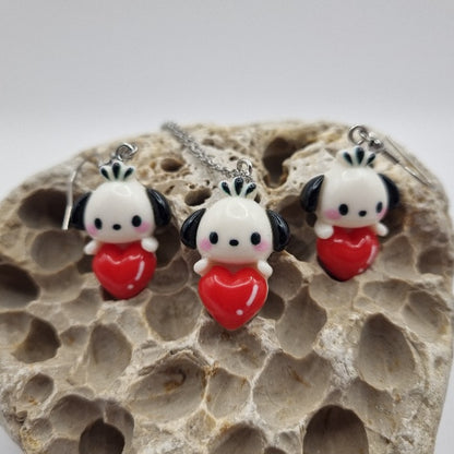 Plata de Ley Pendientes y/o Collar Sanrio con Corazón