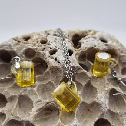 Plata de Ley Pendientes y/o Collar Jarra de Cerveza