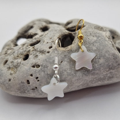 Plata de Ley Pendientes Nácar de Concha Natural con Estrella