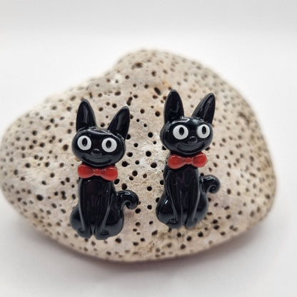 Acero Inoxidable Pendientes de Botón Gato Negro de la Suerte