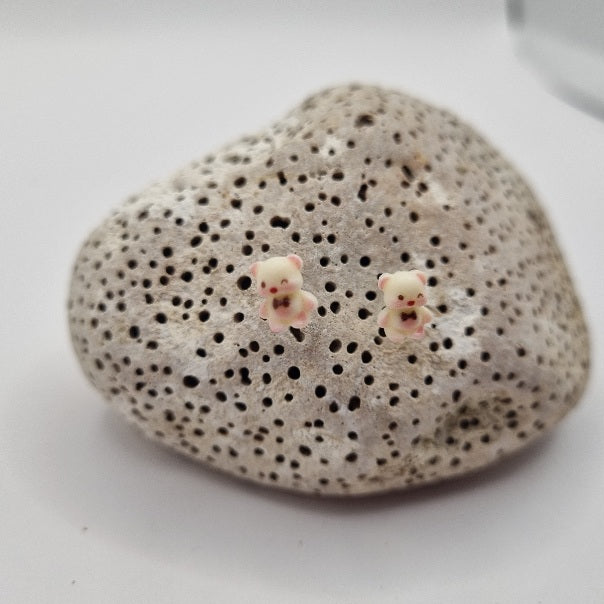 Acero Inoxidable Pendientes de Botón Osito de la Suerte