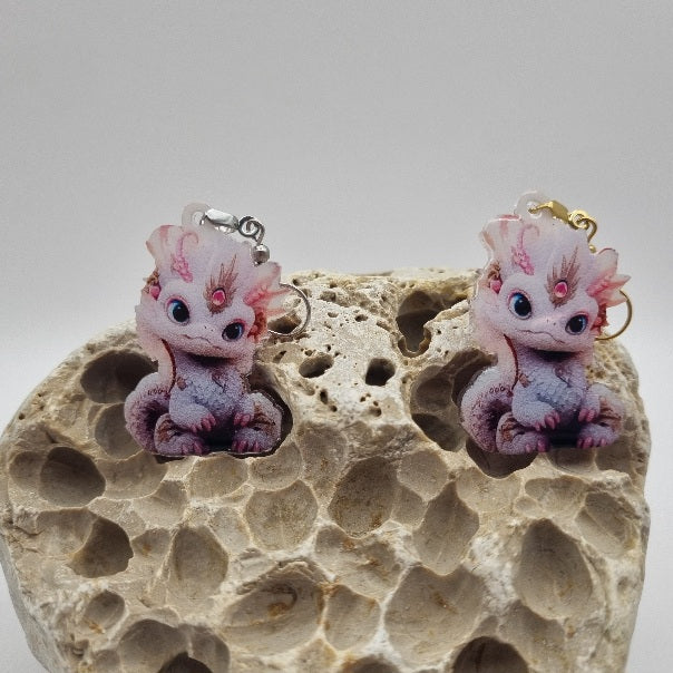 Acero Inoxidable Pendientes 2D Dragones de la Suerte