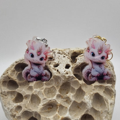 Acero Inoxidable Pendientes 2D Dragones de la Suerte