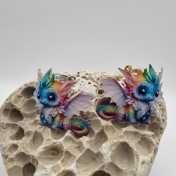 Acero Inoxidable Pendientes 2D Dragones de la Suerte