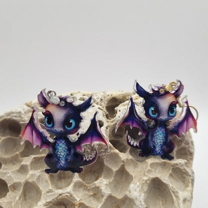 Acero Inoxidable Pendientes 2D Dragones de la Suerte