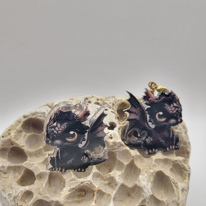 Acero Inoxidable Pendientes 2D Dragones de la Suerte