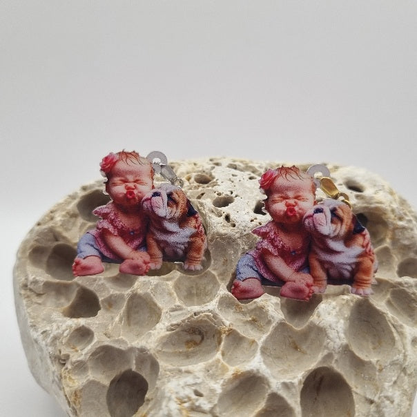 Acero Inoxidable Pendientes 2D Bulldog  Inglés y Francés