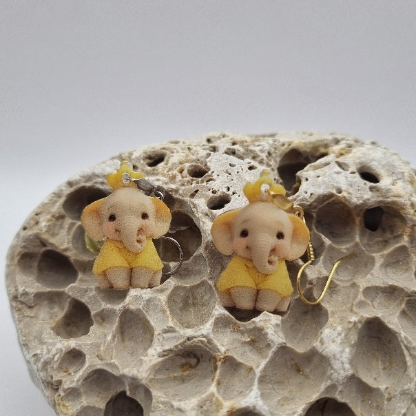 Acero Inoxidable Pendientes 2D Elefante de la Suerte