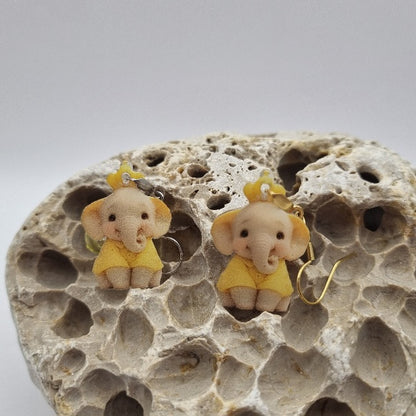 Acero Inoxidable Pendientes 2D Elefante de la Suerte