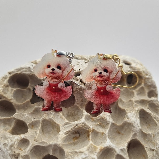 Acero Inoxidable Pendientes 2D Perro Caniche