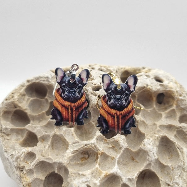 Acero Inoxidable Pendientes 2D Bulldog  Inglés y Francés