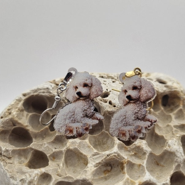 Acero Inoxidable Pendientes 2D Perro Caniche