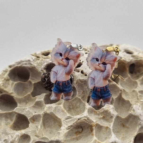 Acero Inoxidable Pendientes 2D Gatos Varios