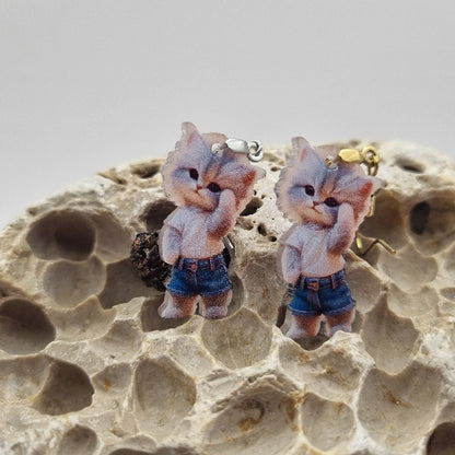 Acero Inoxidable Pendientes 2D Gatos Varios