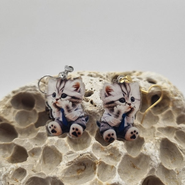 Acero Inoxidable Pendientes 2D Gatos Varios