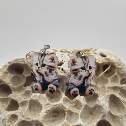 Acero Inoxidable Pendientes 2D Gatos Varios