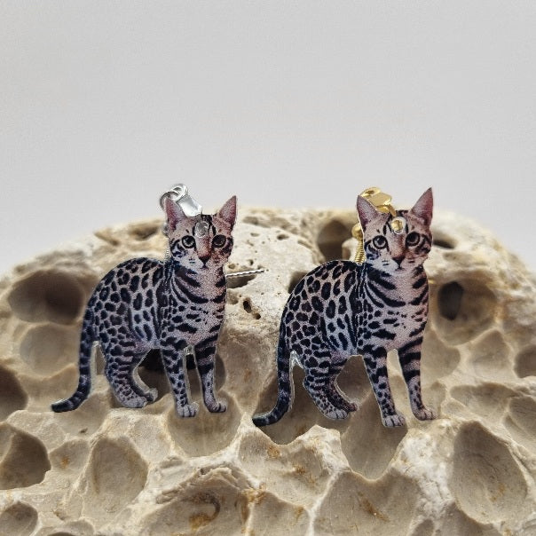 Acero Inoxidable Pendientes 2D Gatos de la Suerte