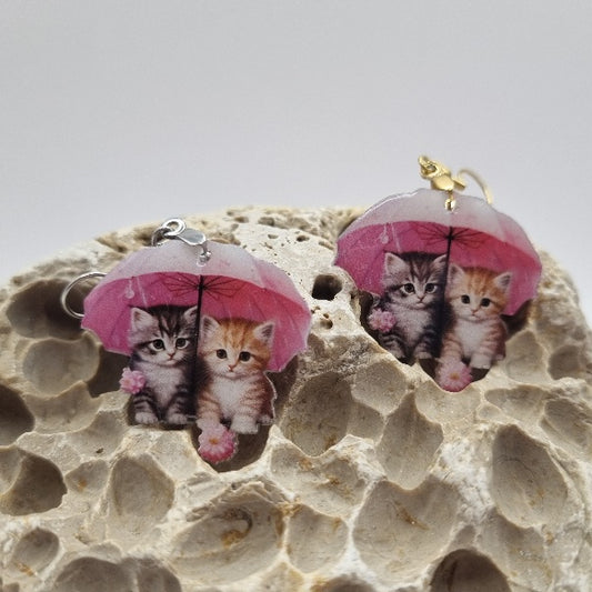 Acero Inoxidable Pendientes 2D Gatos Enamorados