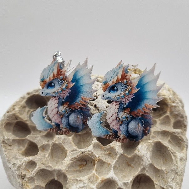 Acero Inoxidable Pendientes 2D Dragones de la Suerte