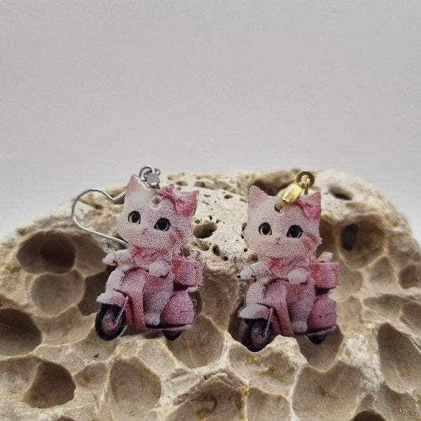 Acero Inoxidable Pendientes 2D Gatas Blancas