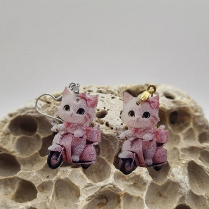 Acero Inoxidable Pendientes 2D Gatas Blancas