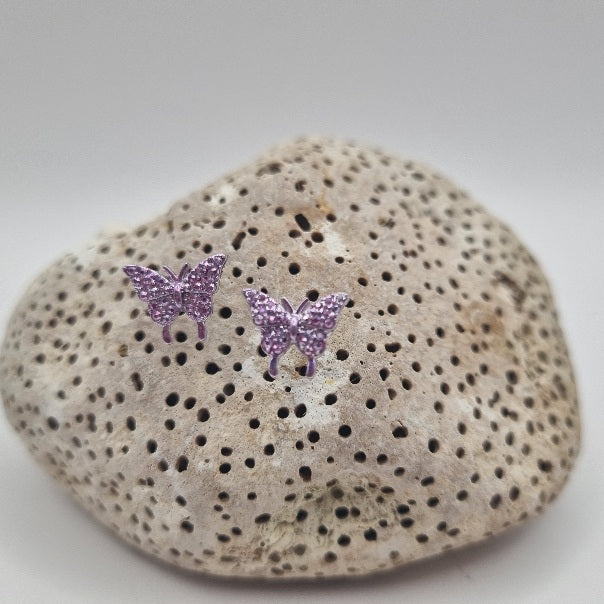 Acero Inoxidable Pendientes de Botón Mariposa Metálica de la Suerte