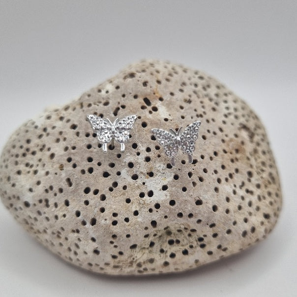 Acero Inoxidable Pendientes de Botón Mariposa Metálica de la Suerte