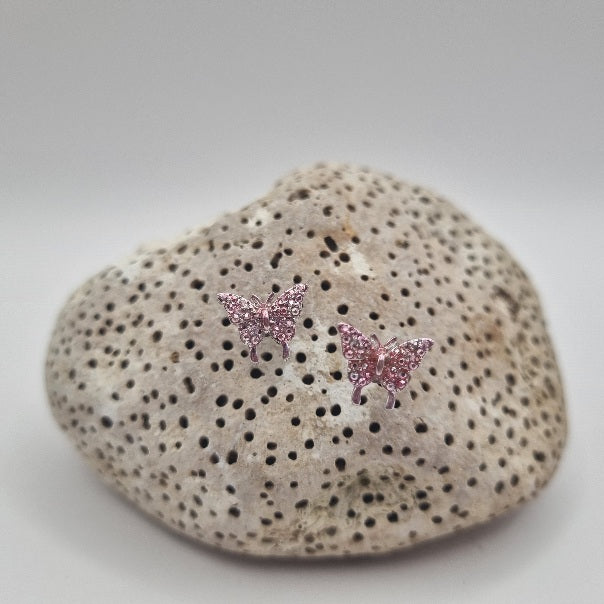 Acero Inoxidable Pendientes de Botón Mariposa Metálica de la Suerte