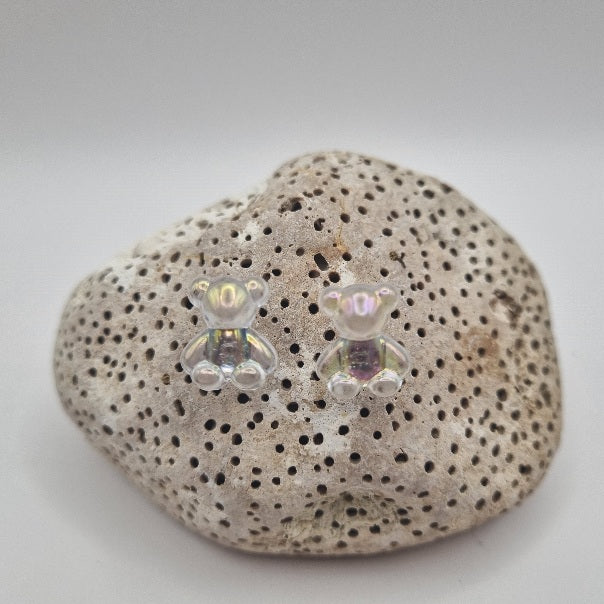 Acero Inoxidable Pendientes de Botón Oso con Efecto Color Camaleón