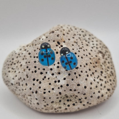 Acero Inoxidable Pendientes de Botón Mariquita de la Suerte