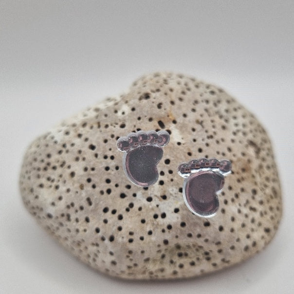 Acero Inoxidable Pendientes de Botón Huella Pie de la Suerte