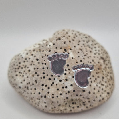 Acero Inoxidable Pendientes de Botón Huella Pie de la Suerte